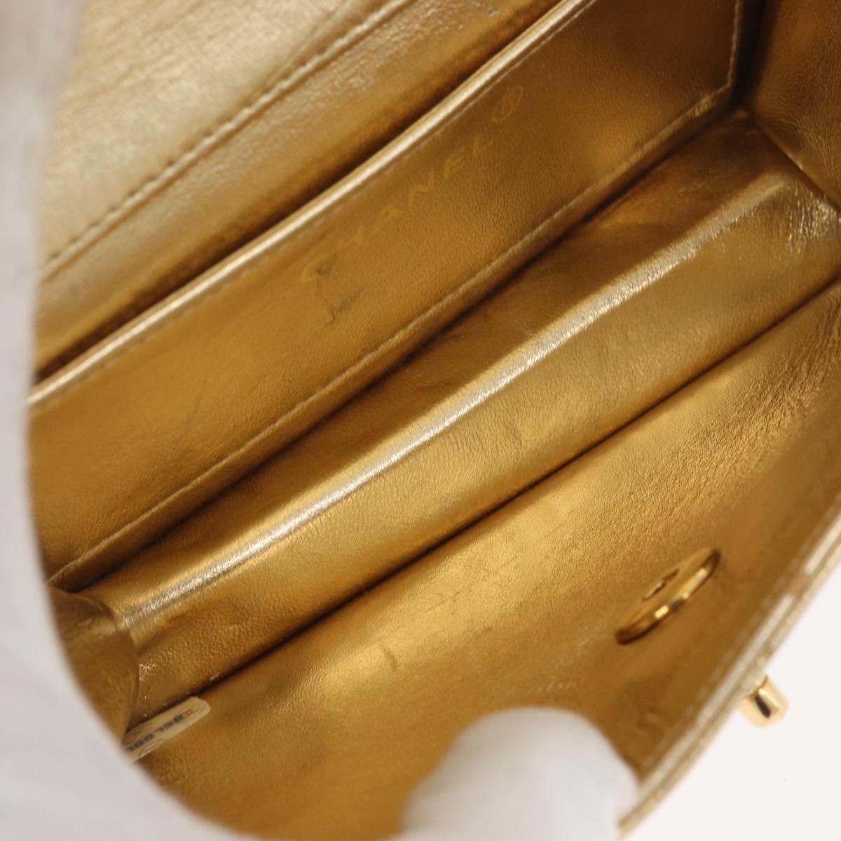 CHANEL Pouch Leather Gold CC Auth YKZ1194A
