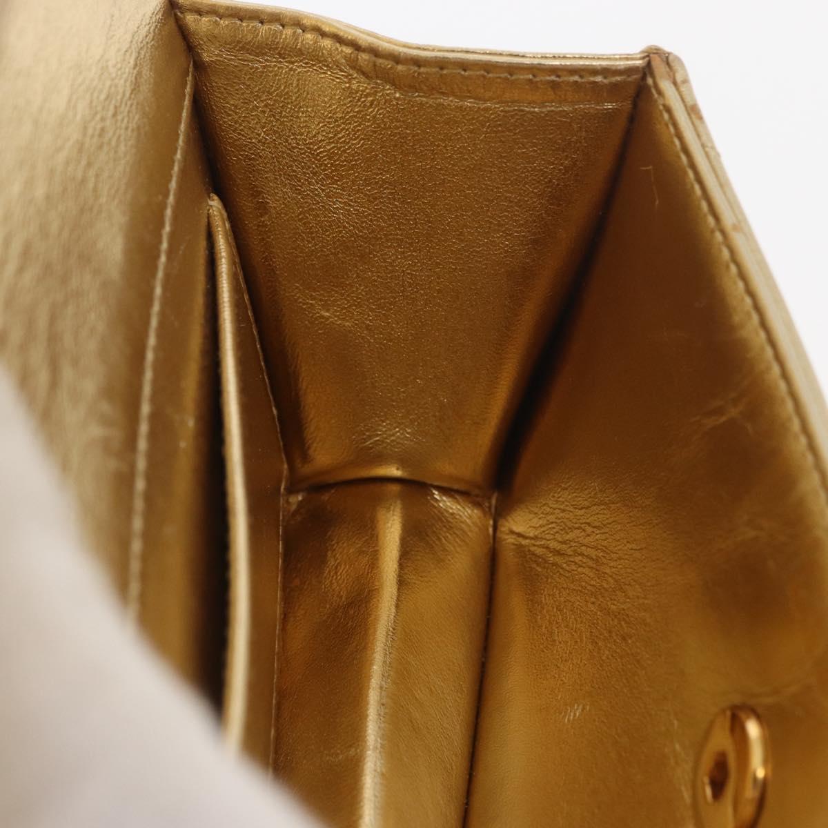 CHANEL Pouch Leather Gold CC Auth YKZ1194A