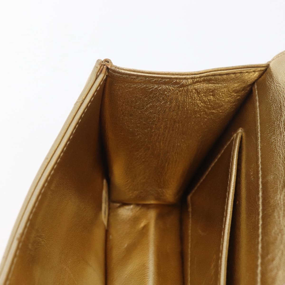 CHANEL Pouch Leather Gold CC Auth YKZ1194A
