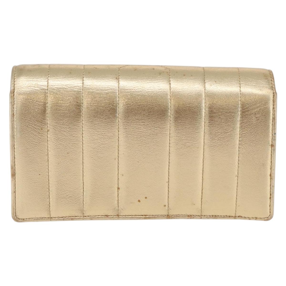 CHANEL Pouch Leather Gold CC Auth YKZ1194A