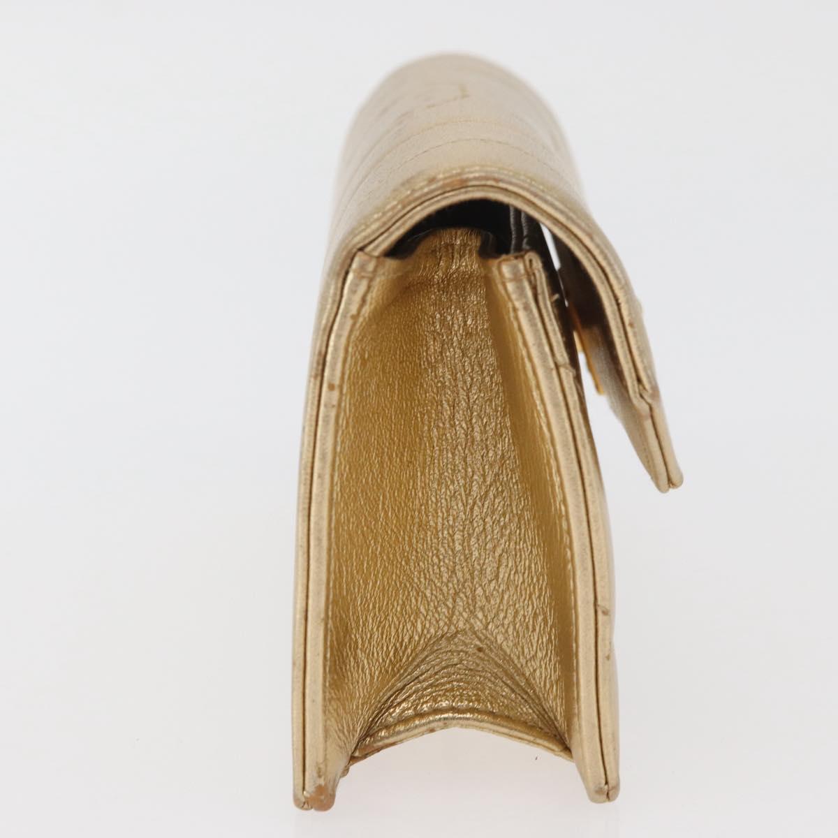 CHANEL Pouch Leather Gold CC Auth YKZ1194A
