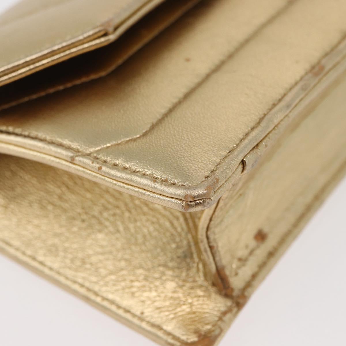 CHANEL Pouch Leather Gold CC Auth YKZ1194A