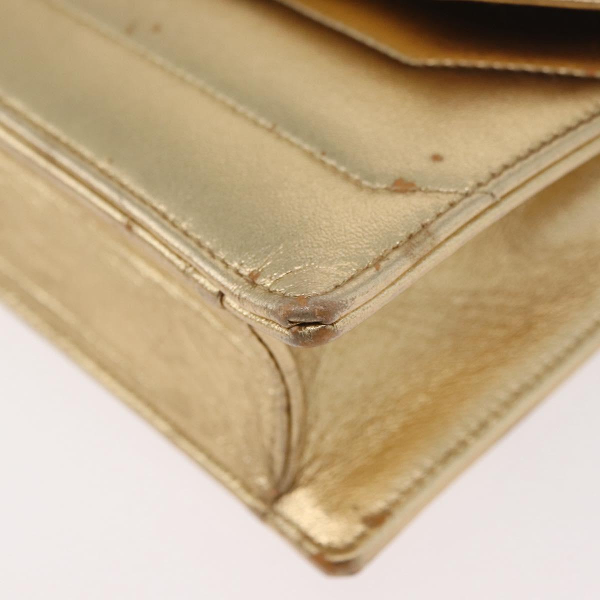 CHANEL Pouch Leather Gold CC Auth YKZ1194A