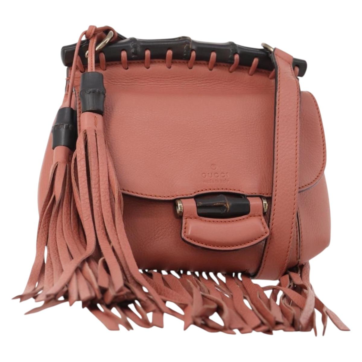 GUCCI Bamboo Shoulder Bag Leather Pink Gold Auth YKZ1198V