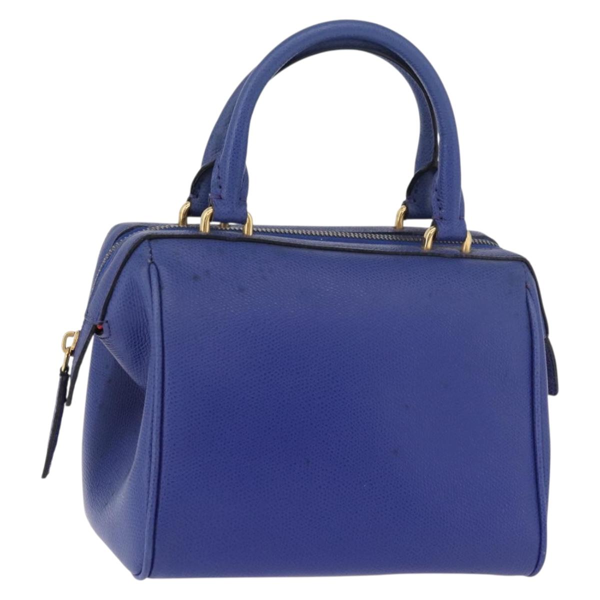 CELINE Hand Bag Leather Blue Gold Auth YKZ1208