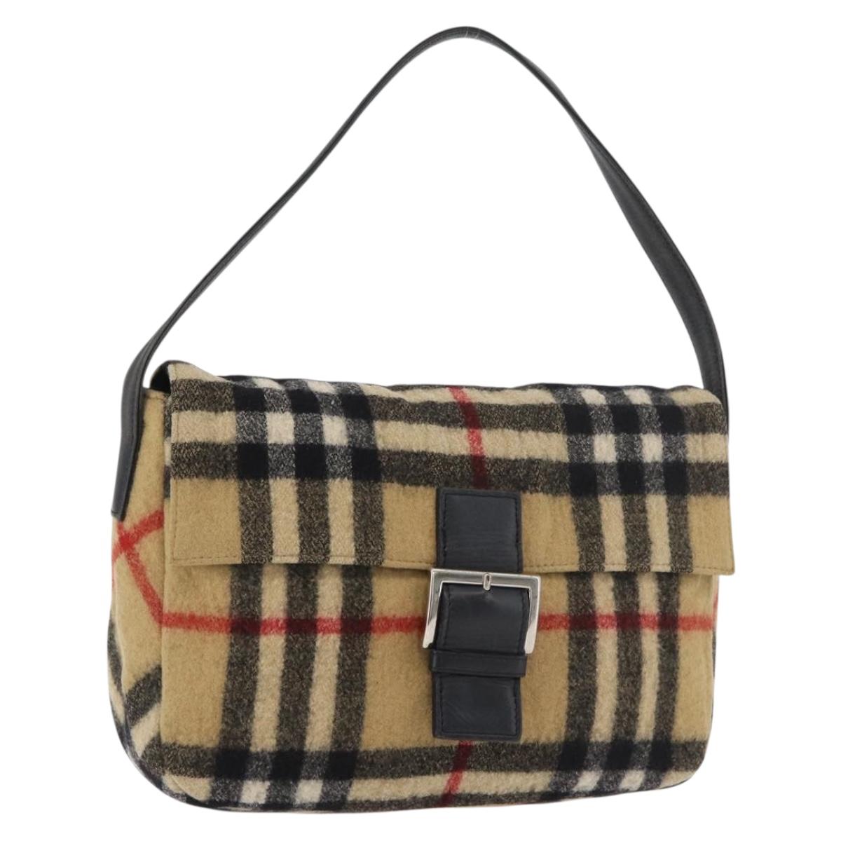 Burberrys Nova Check Shoulder Bag Canvas Beige Silver Auth YKZ1220A