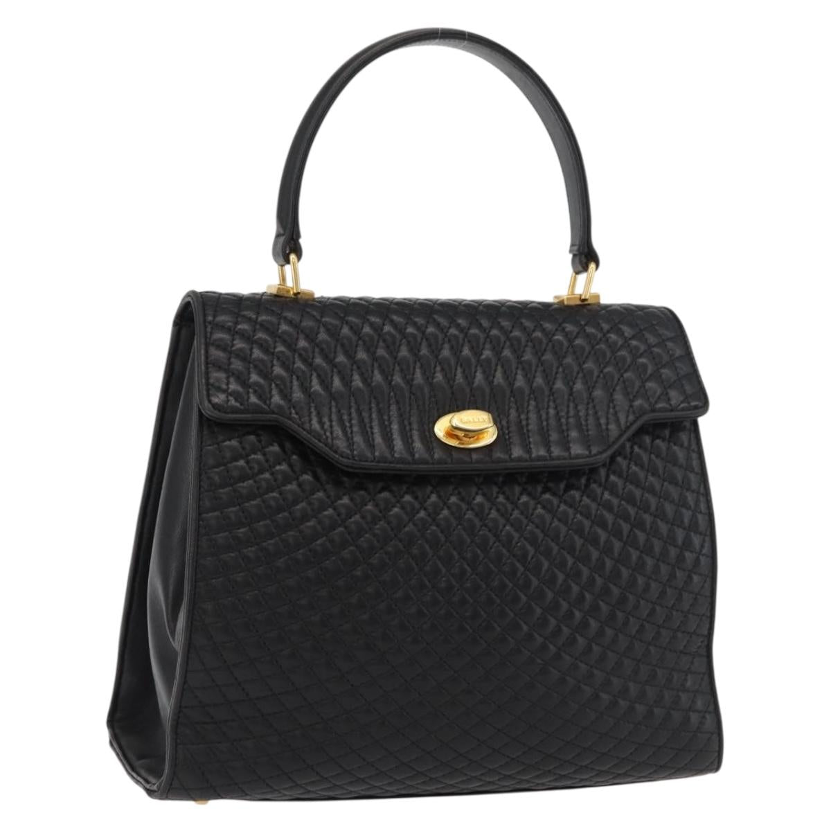 BALLY Hand Bag Leather Black Gold Auth YKZ1229