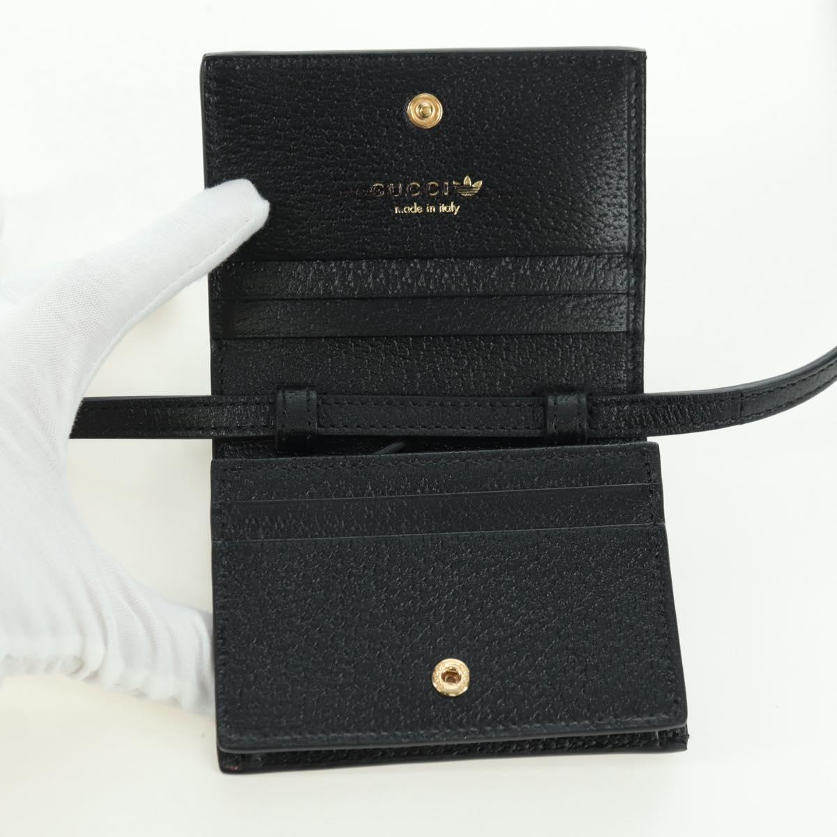 GUCCI Horsebit Shoulder Wallet Leather Adidas Black Gold 702248 Auth YKZ1233M
