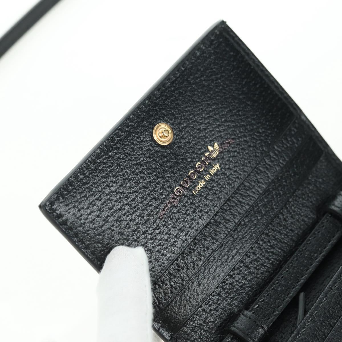 GUCCI Horsebit Shoulder Wallet Leather Adidas Black Gold 702248 Auth YKZ1233M
