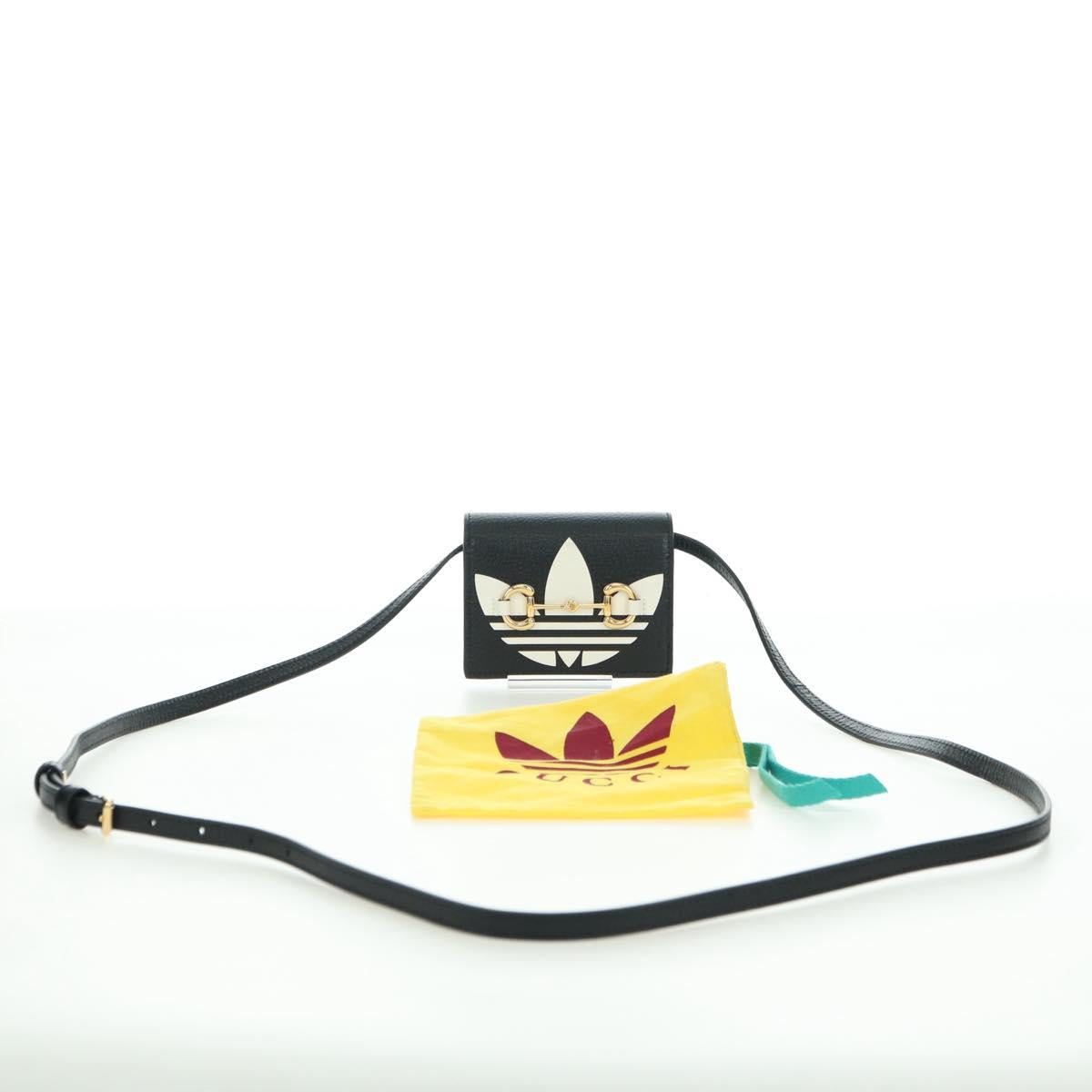 GUCCI Horsebit Shoulder Wallet Leather Adidas Black Gold 702248 Auth YKZ1233M