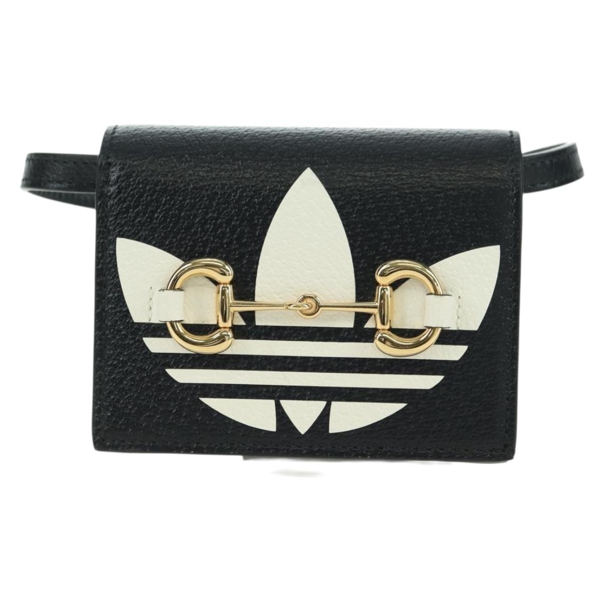 GUCCI Horsebit Shoulder Wallet Leather Adidas Black Gold 702248 Auth YKZ1233M