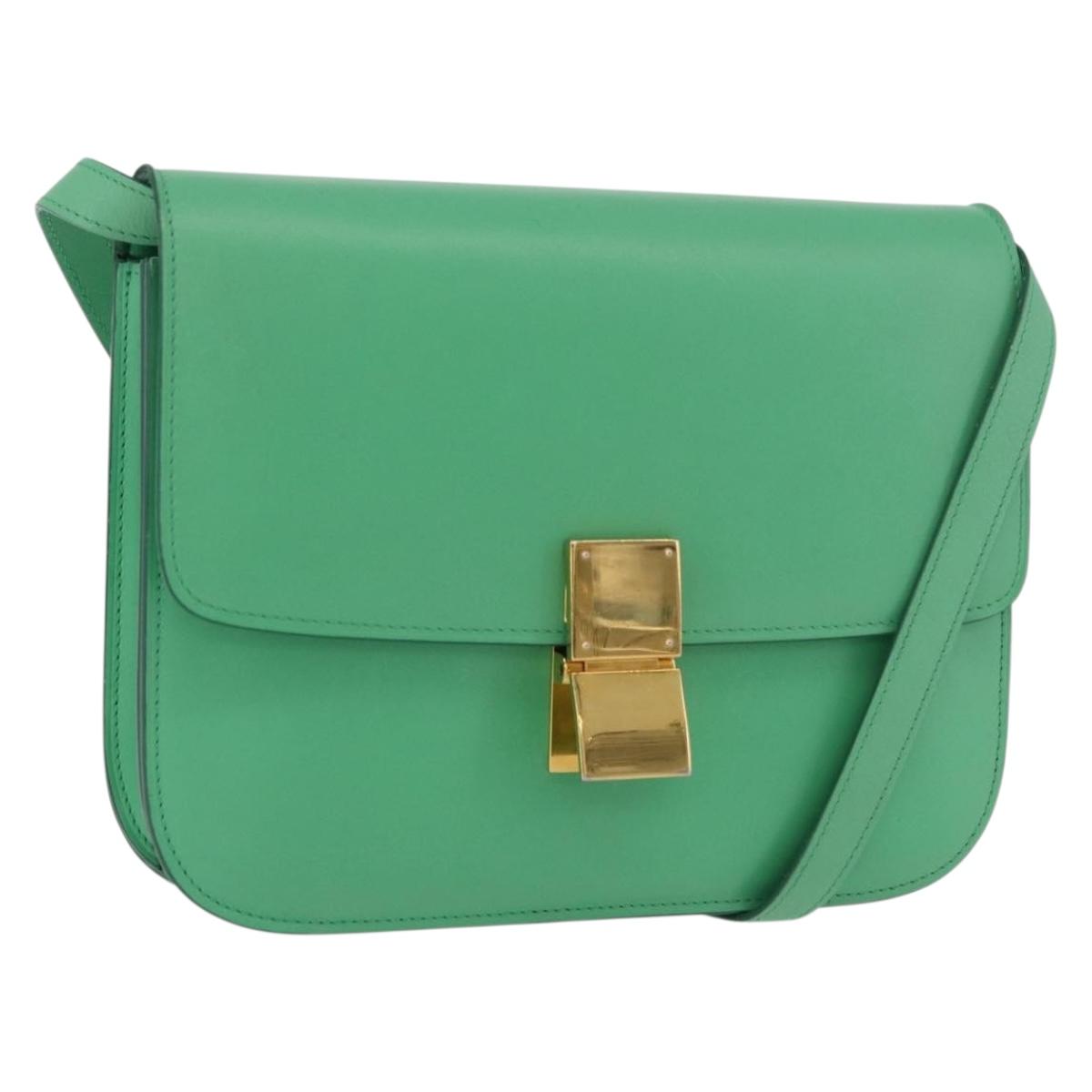 CELINE Classic Box Shoulder Bag Leather Green Gold Auth YKZ1239A
