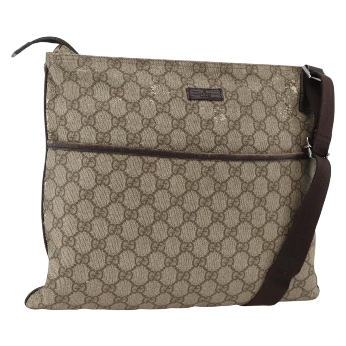 GUCCI GG Supreme Shoulder Bag PVC Beige Silver 141198 Auth YKZ124
