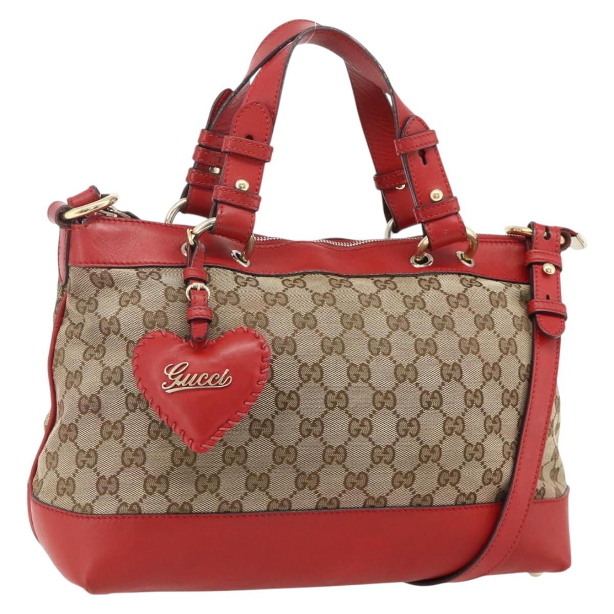 GUCCI GG Canvas Hand Bag Leather 2way Beige Gold 309122 Auth YKZ1242