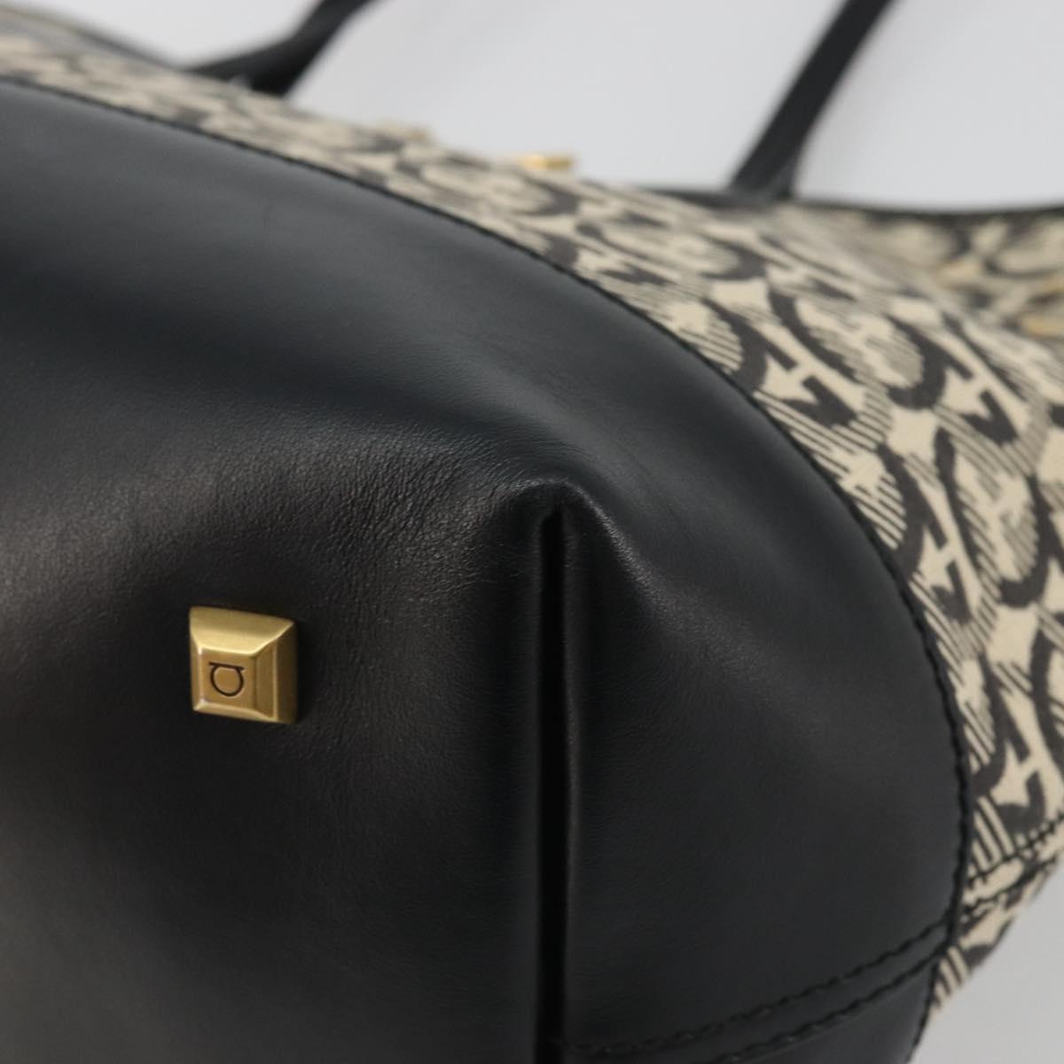 Salvatore Ferragamo Gancini Tote Bag Canvas Black Gold Auth YKZ1252A