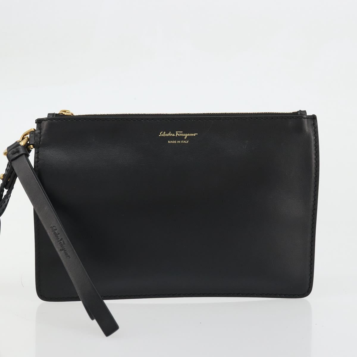 Salvatore Ferragamo Gancini Tote Bag Canvas Black Gold Auth YKZ1252A