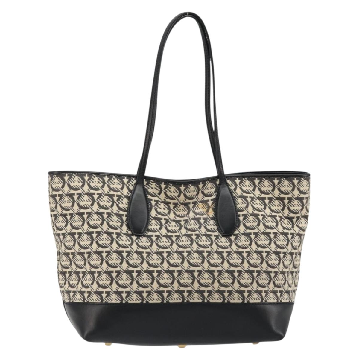 Salvatore Ferragamo Gancini Tote Bag Canvas Black Gold Auth YKZ1252A