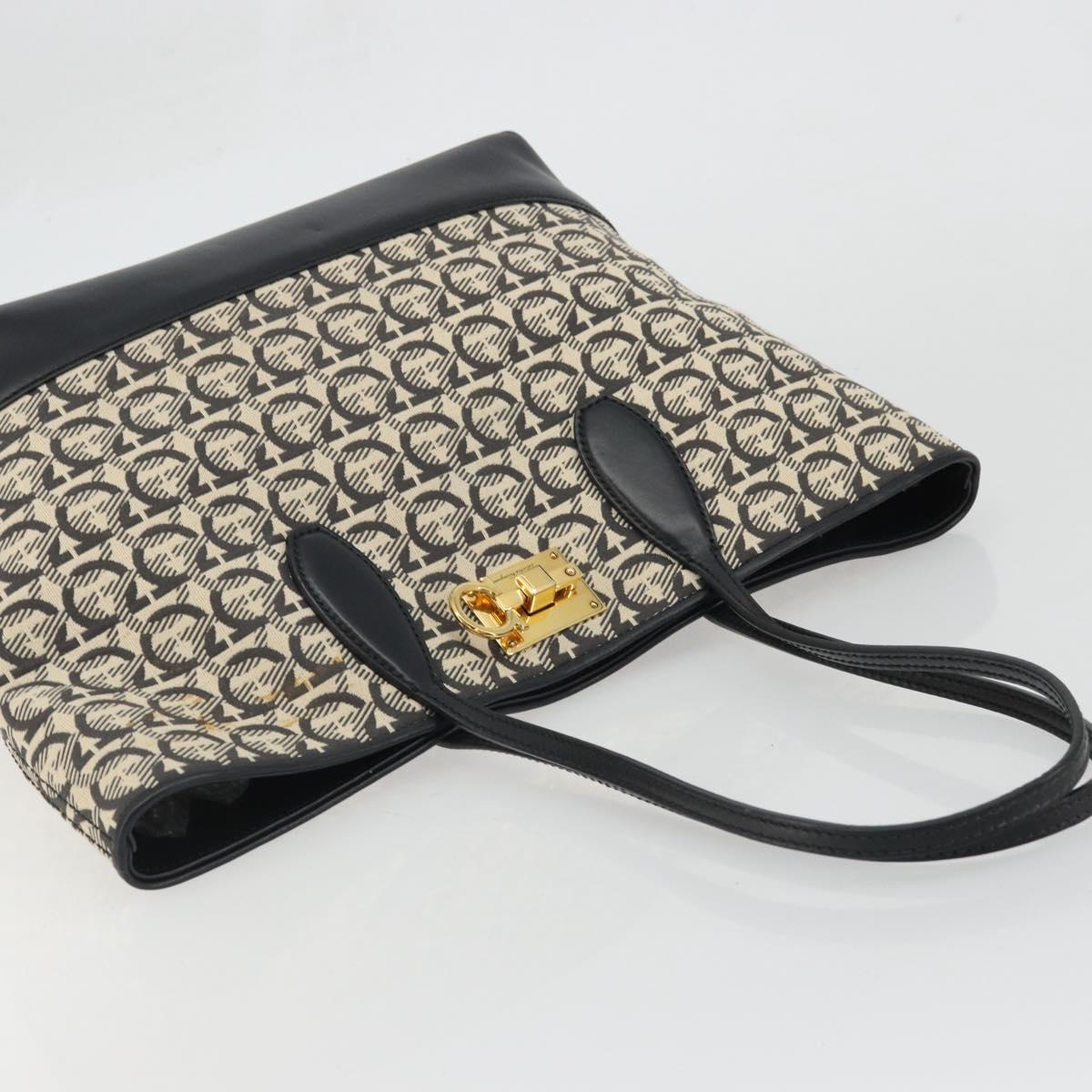 Salvatore Ferragamo Gancini Tote Bag Canvas Black Gold Auth YKZ1252A