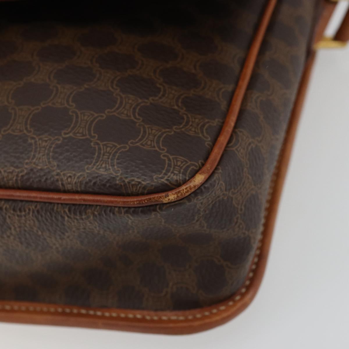 CELINE Macadam Canvas Circle Shoulder Bag PVC Leather Brown Gold Auth YKZ1254A