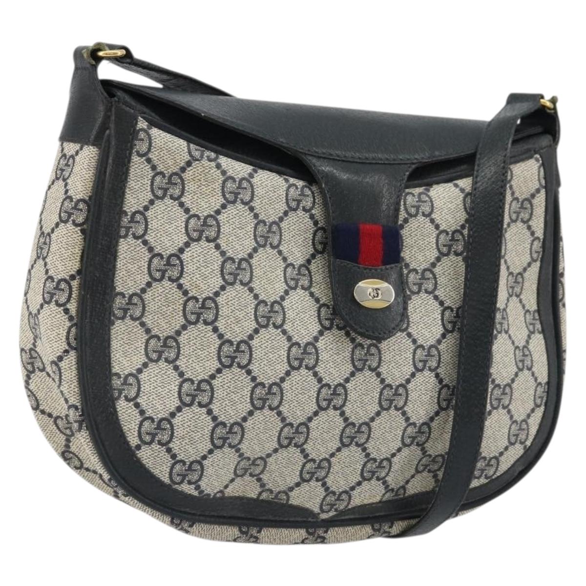 GUCCI GG Supreme Sherry Line Shoulder Bag PVC Navy Gold 10 02 056 Auth YKZ1259