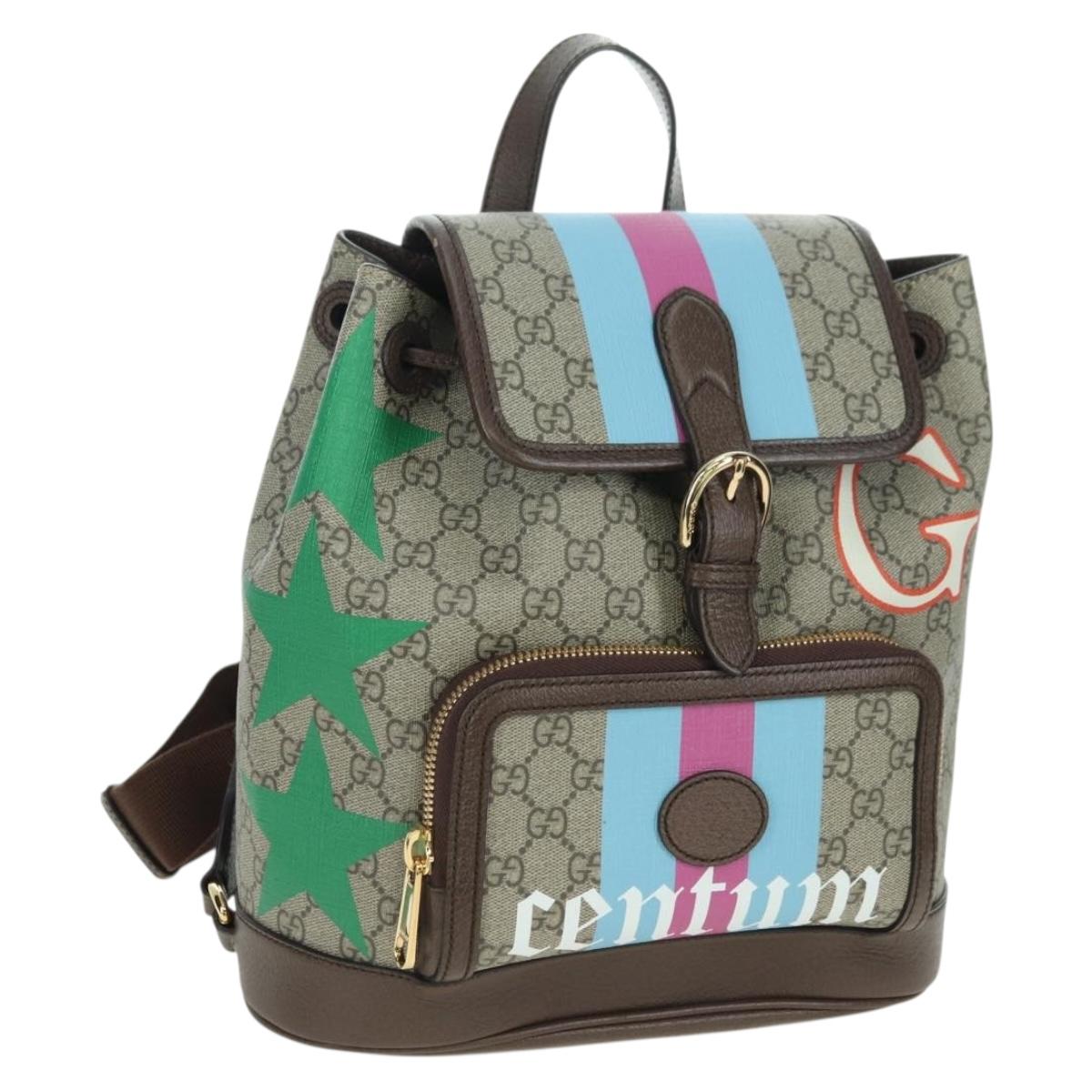 GUCCI GG Supreme Interlocking Backpack PVC Beige Gold 674147 Auth YKZ1279M