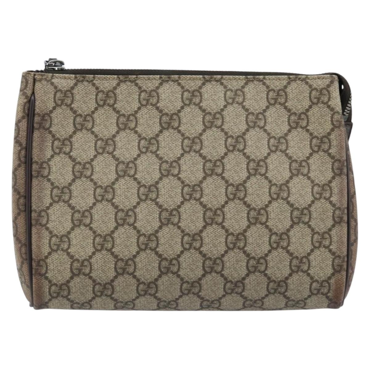 GUCCI GG Supreme Clutch Bag PVC Beige Silver 131022 Auth YKZ127A