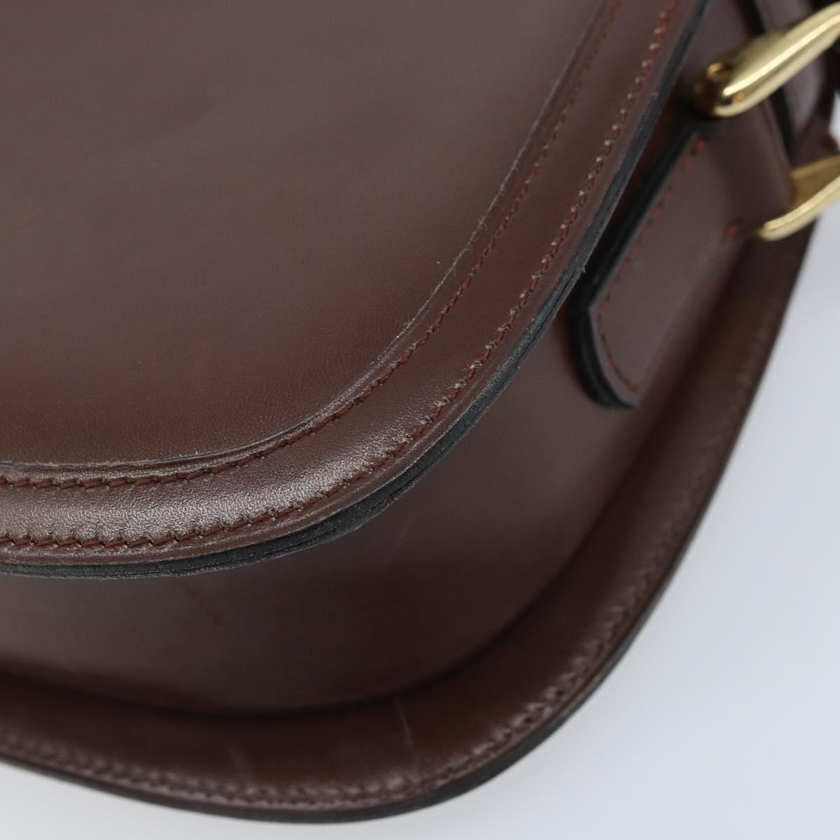 CELINE Shoulder Bag Leather Brown Gold Auth YKZ128
