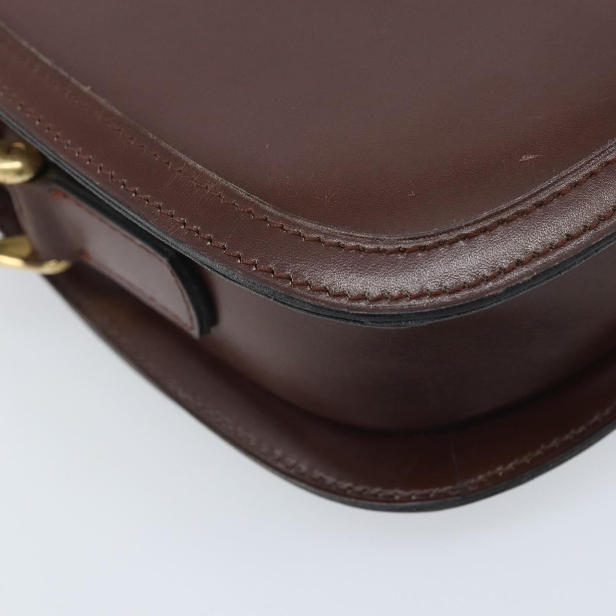CELINE Shoulder Bag Leather Brown Gold Auth YKZ128