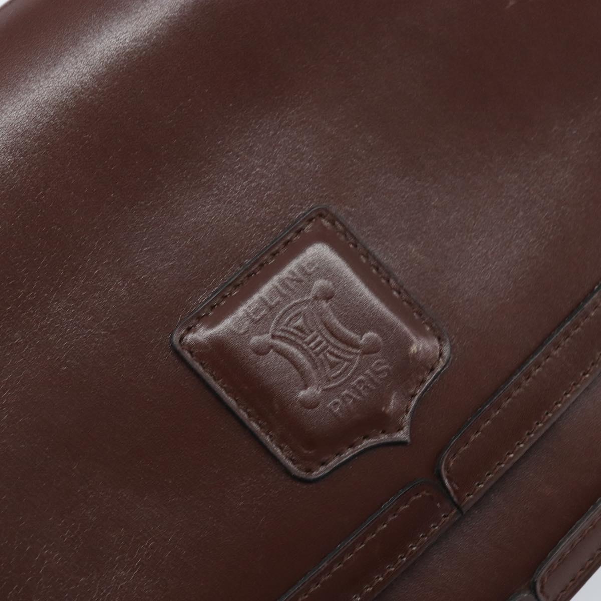 CELINE Shoulder Bag Leather Brown Gold Auth YKZ128