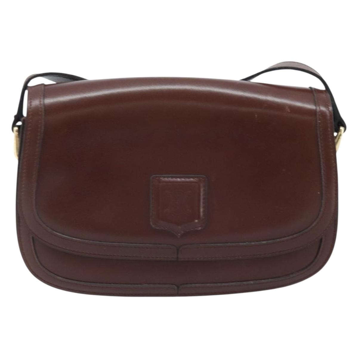 CELINE Shoulder Bag Leather Brown Gold Auth YKZ128