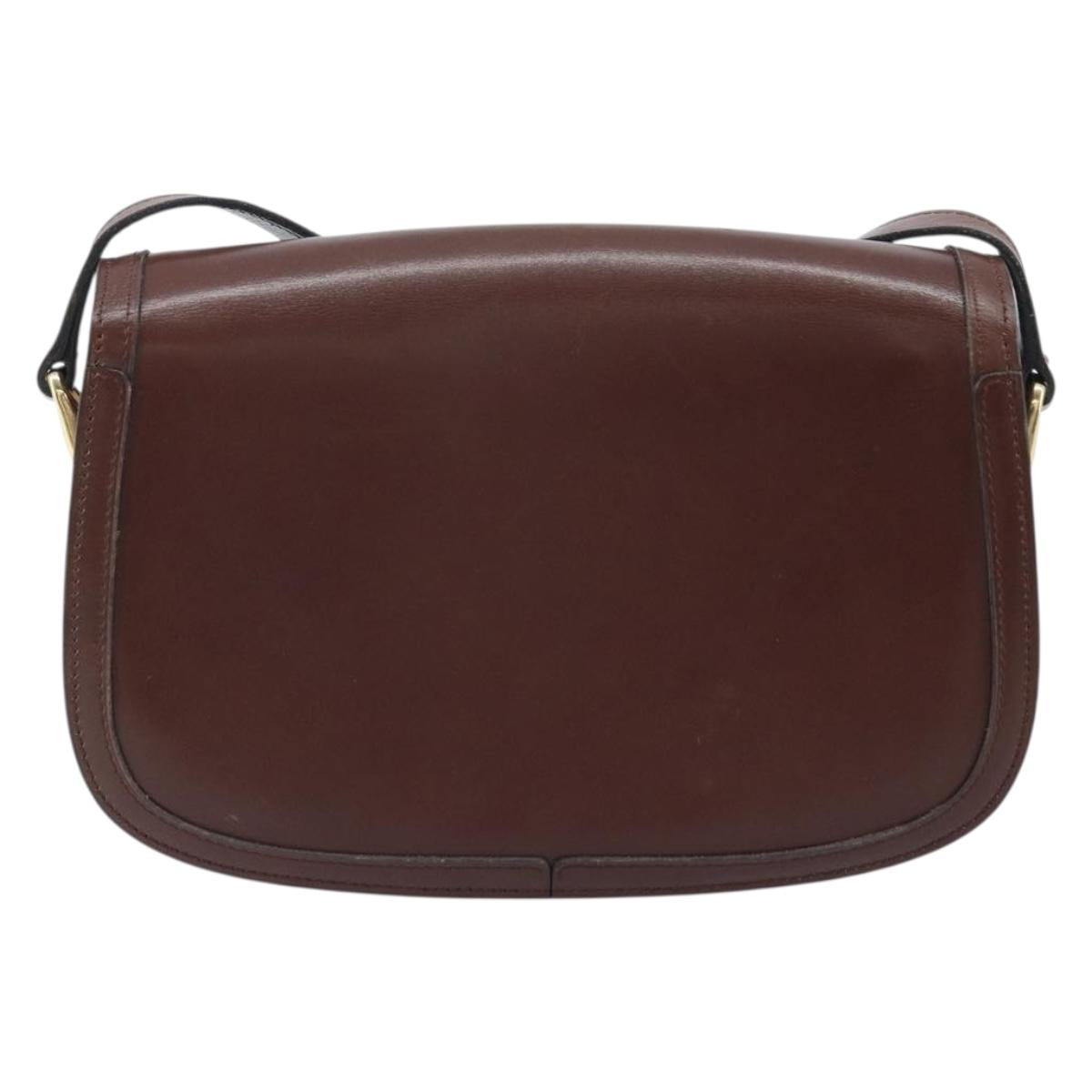CELINE Shoulder Bag Leather Brown Gold Auth YKZ128