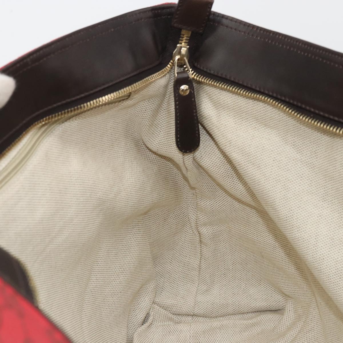 GUCCI GG Canvas Tote Bag Red Gold 308928 Auth YKZ1284A
