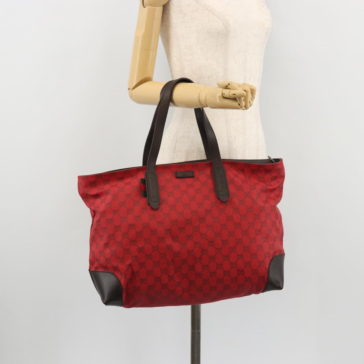GUCCI GG Canvas Tote Bag Red Gold 308928 Auth YKZ1284A