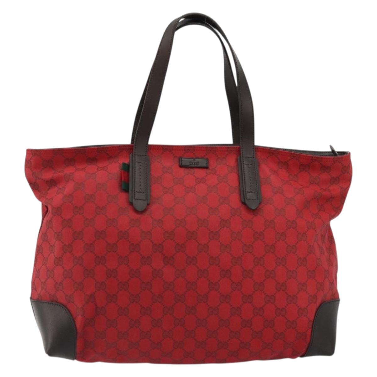 GUCCI GG Canvas Tote Bag Red Gold 308928 Auth YKZ1284A