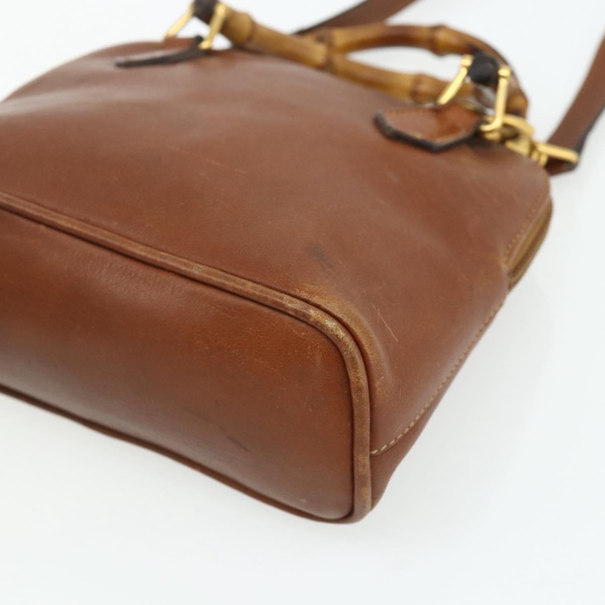 GUCCI Bamboo Hand Bag Leather 2way Brown Gold 007 1014 0231 Auth YKZ1296