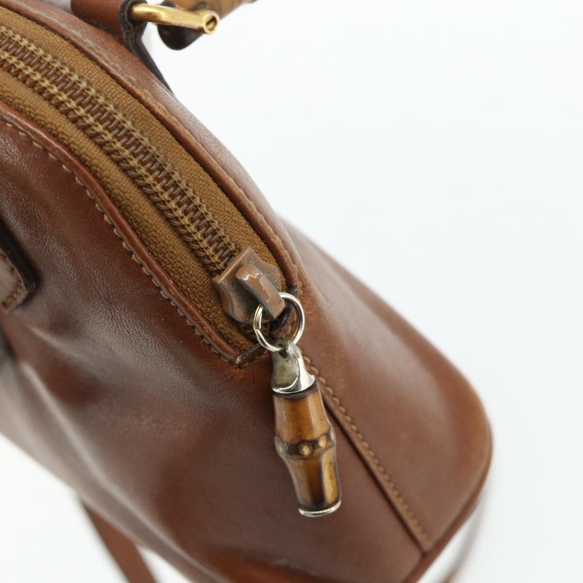 GUCCI Bamboo Hand Bag Leather 2way Brown Gold 007 1014 0231 Auth YKZ1296