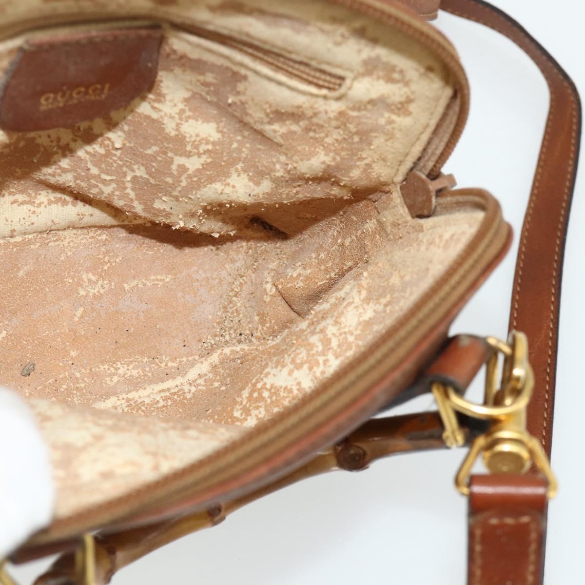 GUCCI Bamboo Hand Bag Leather 2way Brown Gold 007 1014 0231 Auth YKZ1296