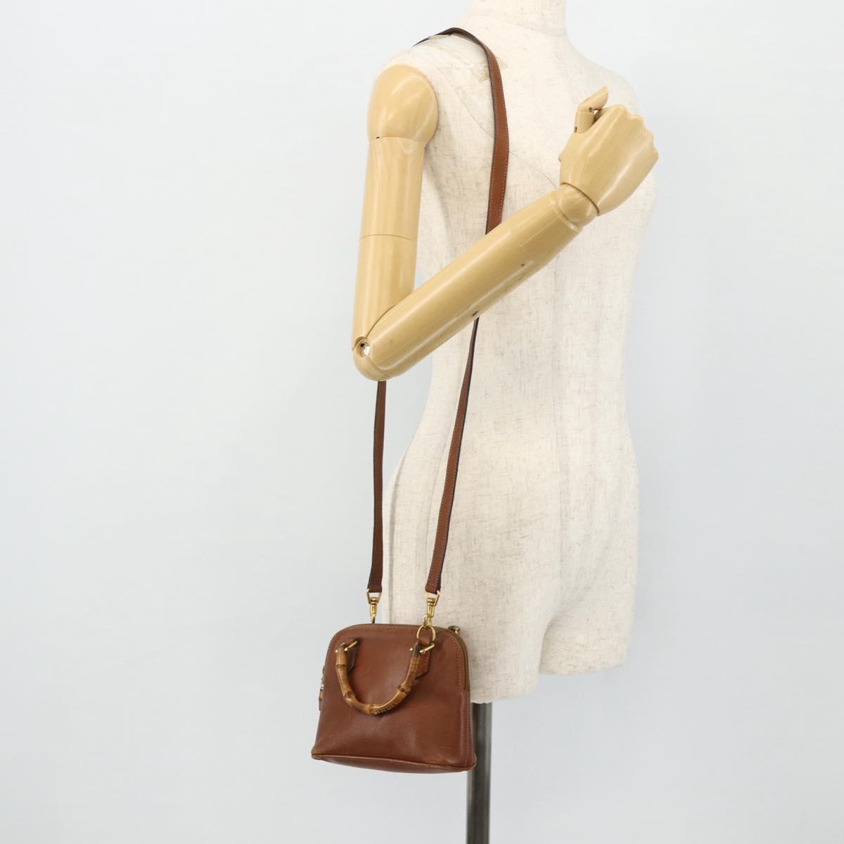 GUCCI Bamboo Hand Bag Leather 2way Brown Gold 007 1014 0231 Auth YKZ1296