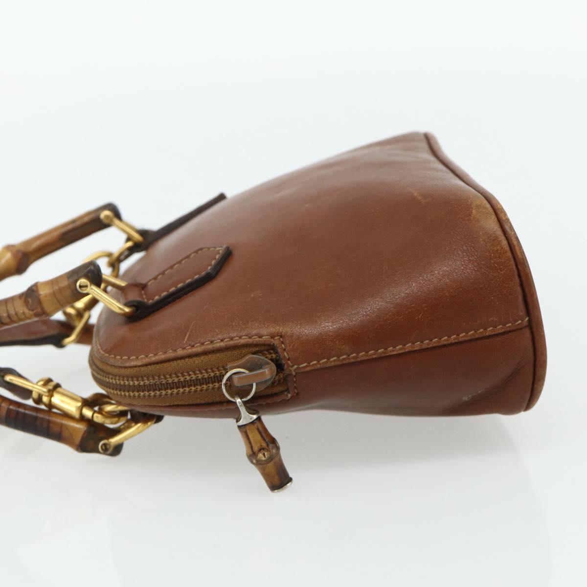 GUCCI Bamboo Hand Bag Leather 2way Brown Gold 007 1014 0231 Auth YKZ1296