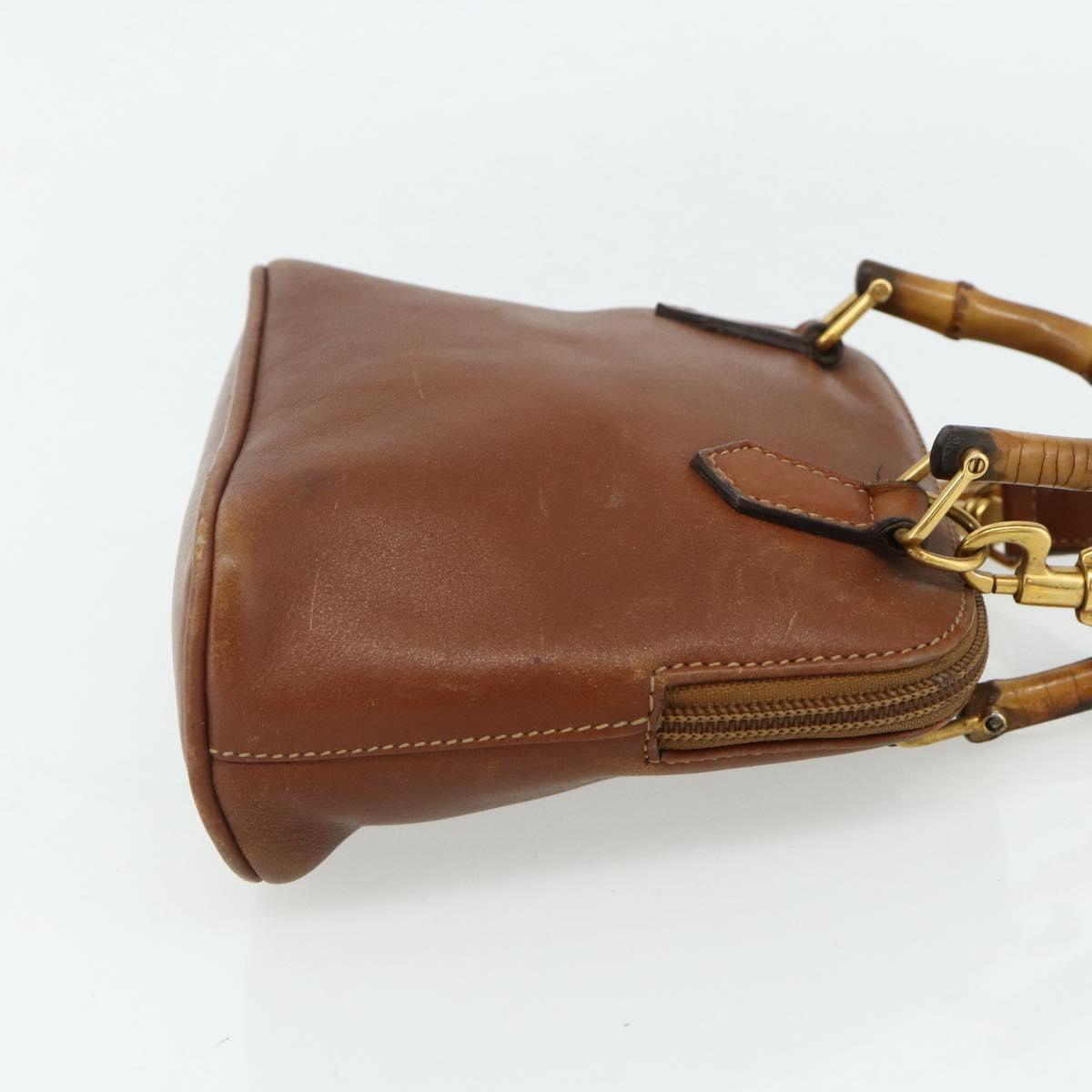 GUCCI Bamboo Hand Bag Leather 2way Brown Gold 007 1014 0231 Auth YKZ1296