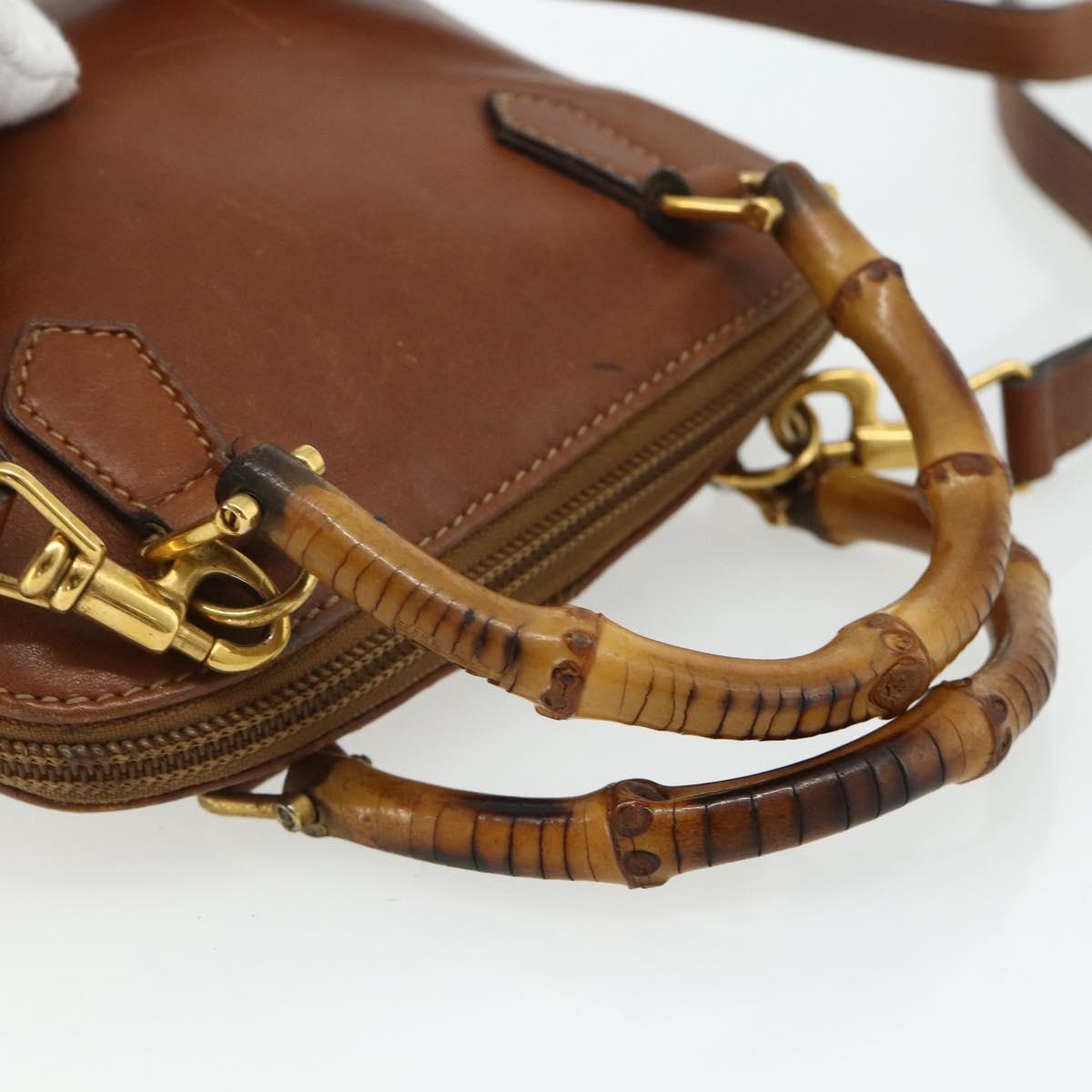 GUCCI Bamboo Hand Bag Leather 2way Brown Gold 007 1014 0231 Auth YKZ1296