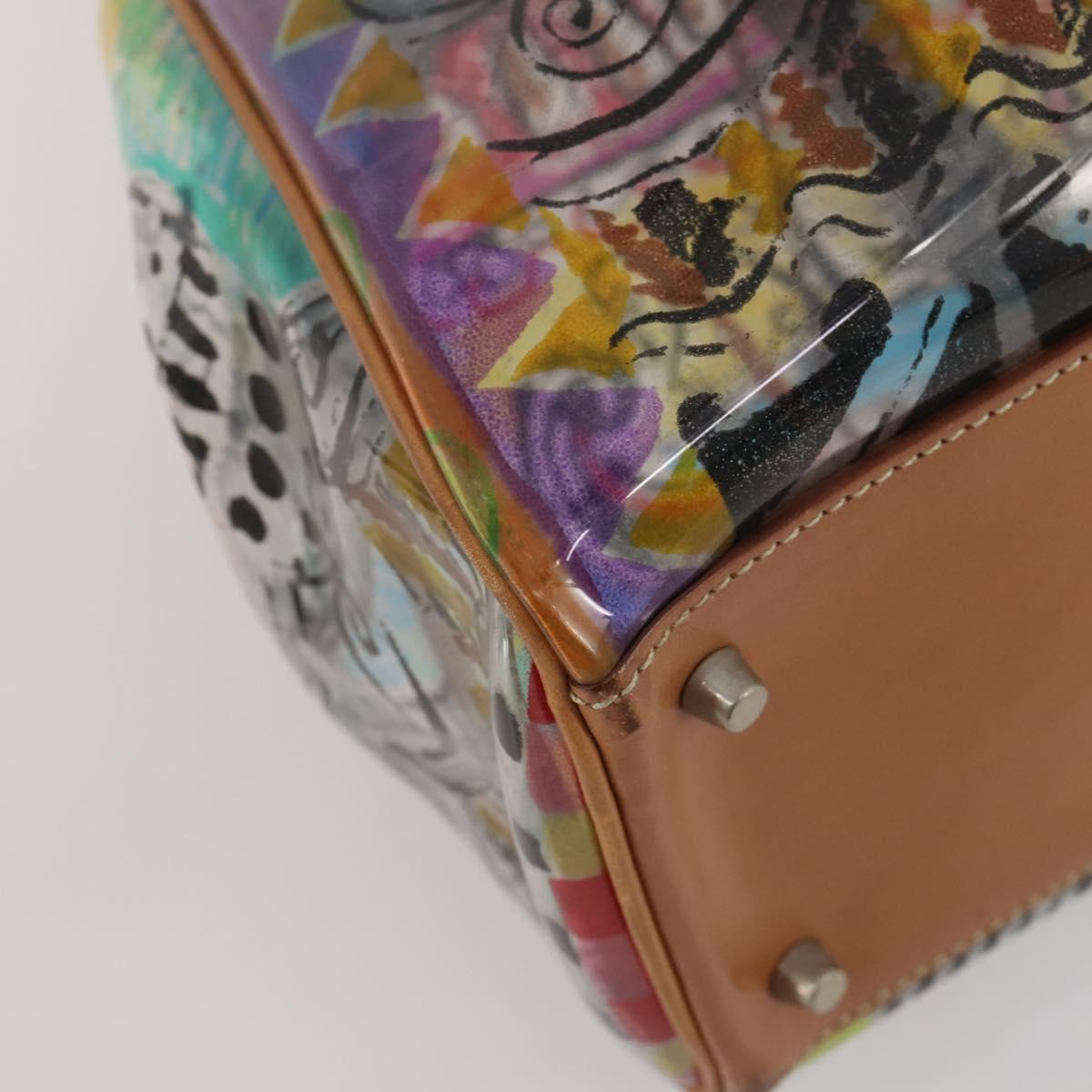 PRADA Hand Bag Vinyl Multicolor Silver Auth YKZ1299A