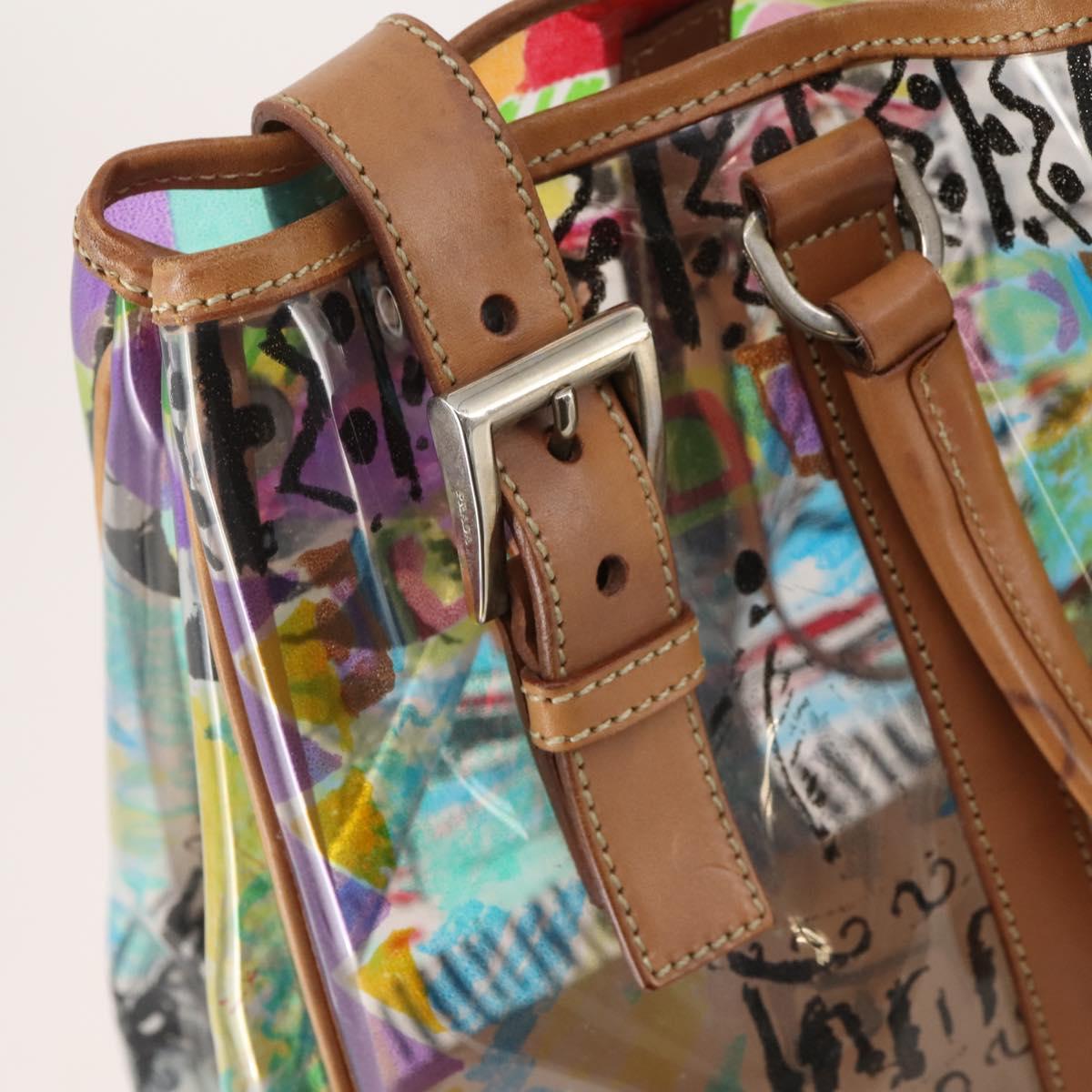 PRADA Hand Bag Vinyl Multicolor Silver Auth YKZ1299A
