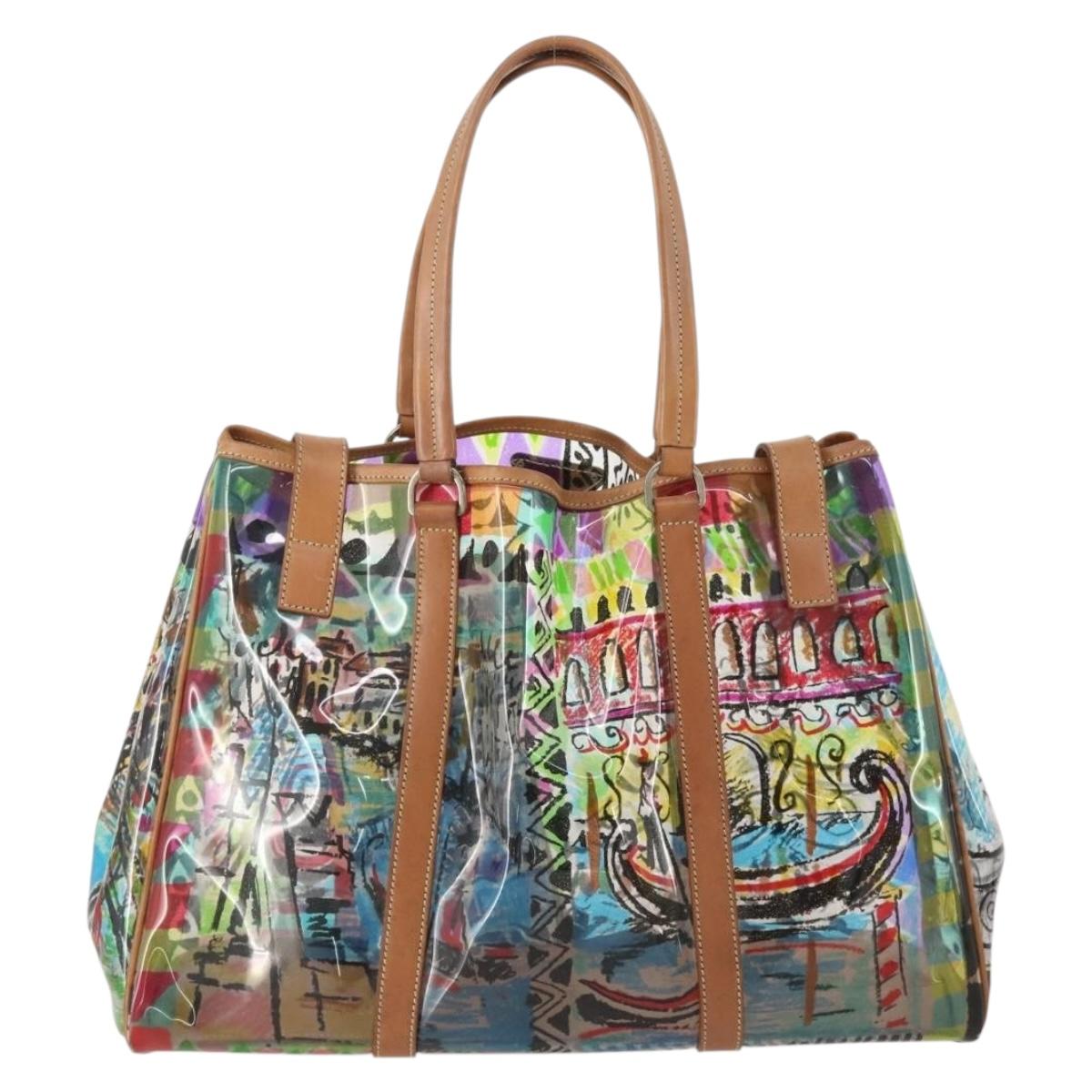 PRADA Hand Bag Vinyl Multicolor Silver Auth YKZ1299A