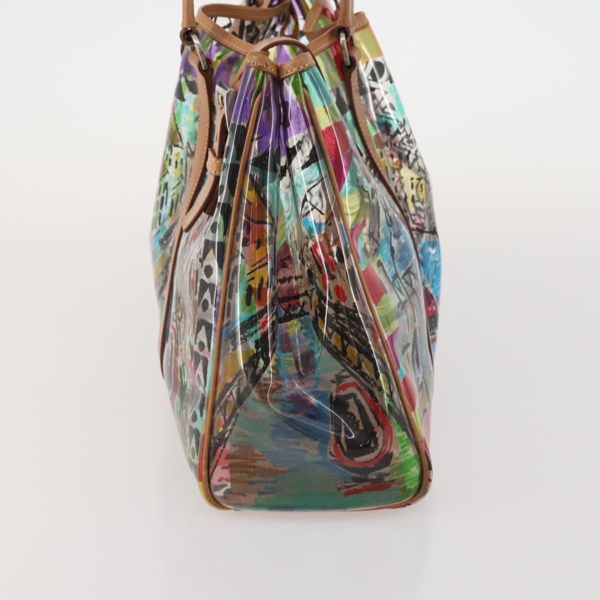 PRADA Hand Bag Vinyl Multicolor Silver Auth YKZ1299A