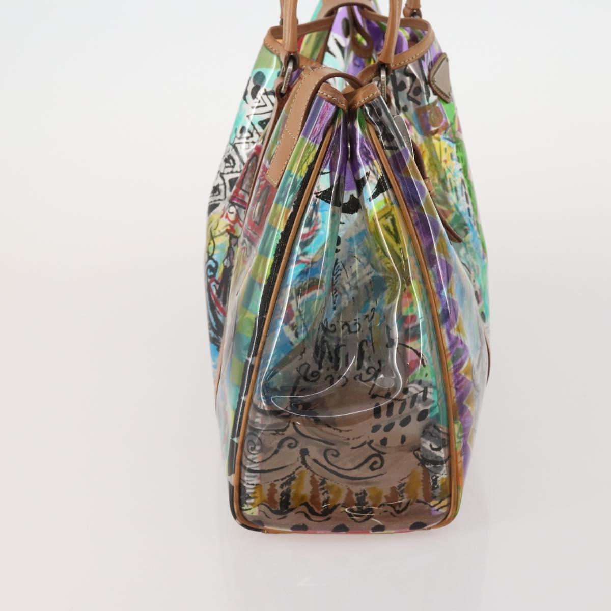 PRADA Hand Bag Vinyl Multicolor Silver Auth YKZ1299A
