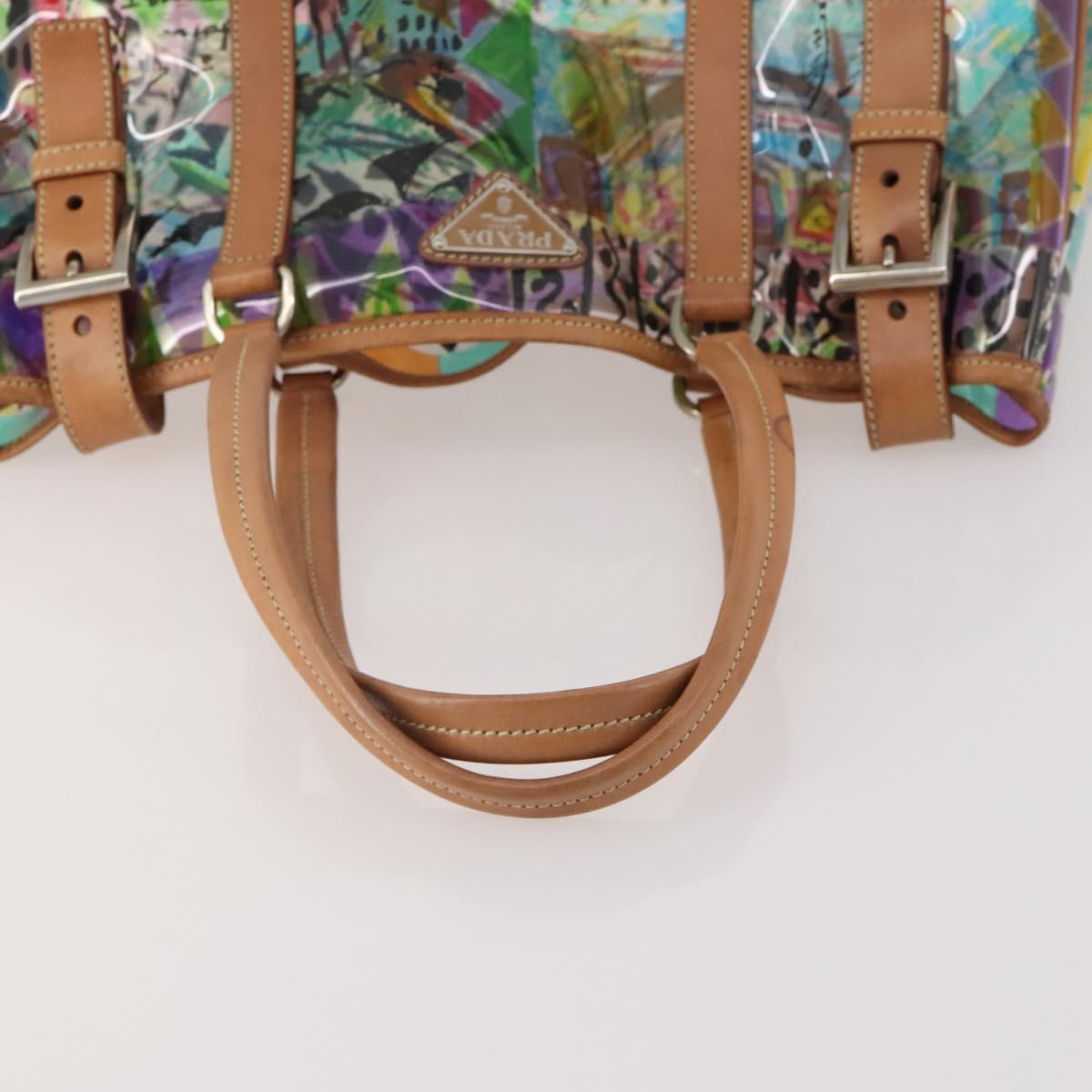 PRADA Hand Bag Vinyl Multicolor Silver Auth YKZ1299A