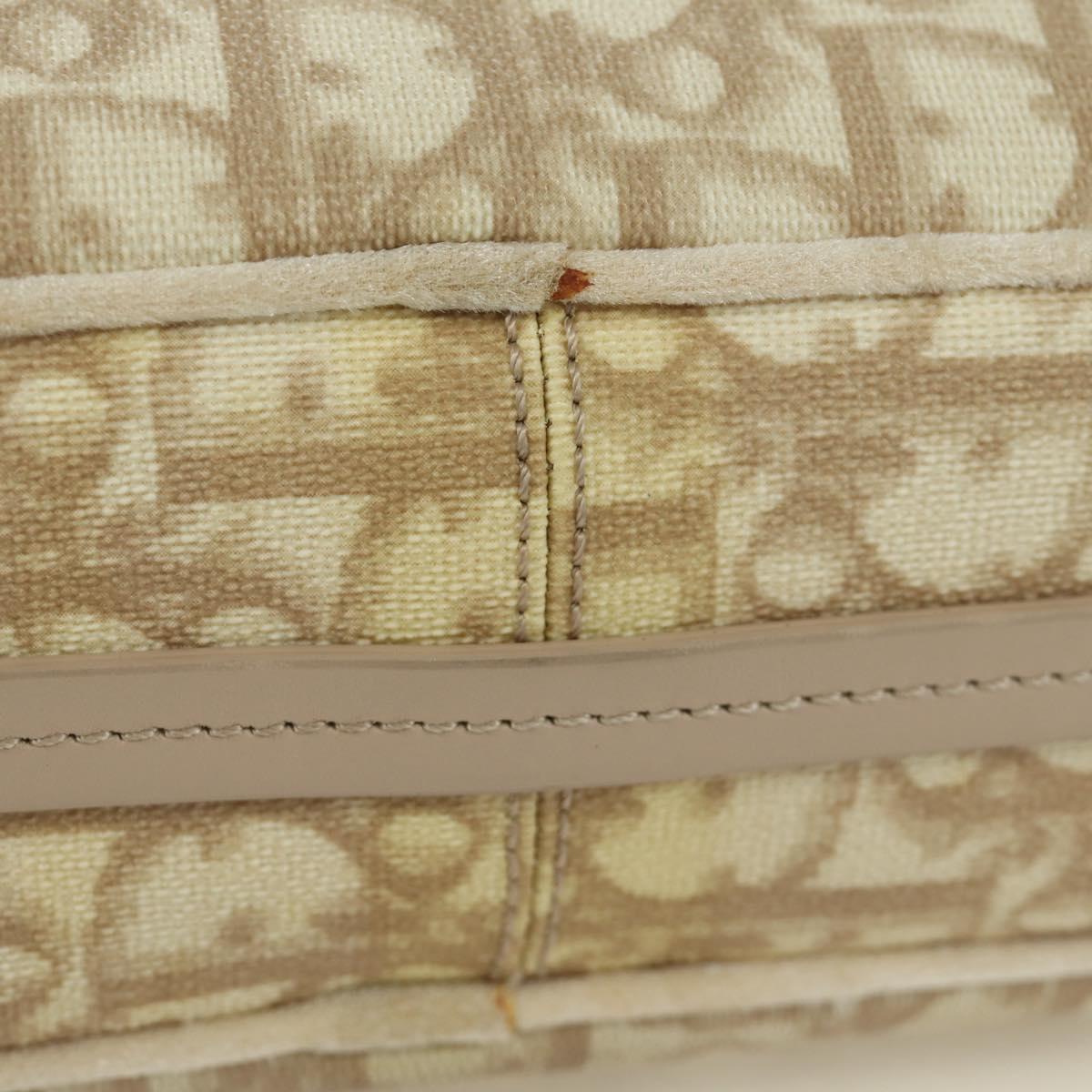 Christian Dior Trotter Canvas Girly Bag PVC Leather Beige Silver Auth YKZ130SAV