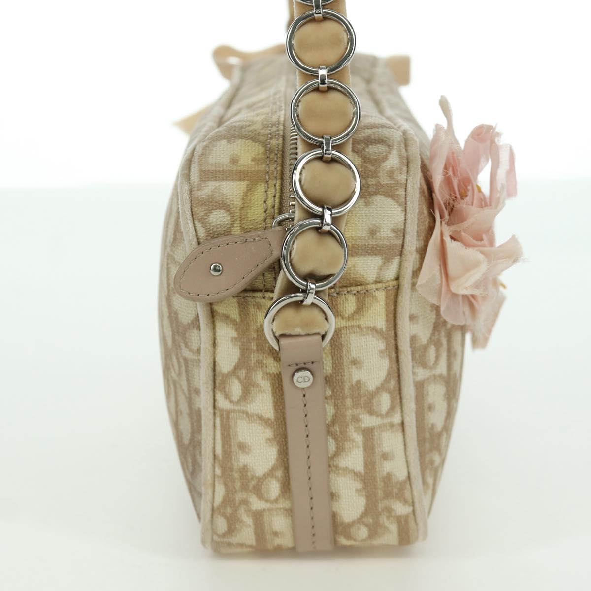 Christian Dior Trotter Canvas Girly Bag PVC Leather Beige Silver Auth YKZ130SAV