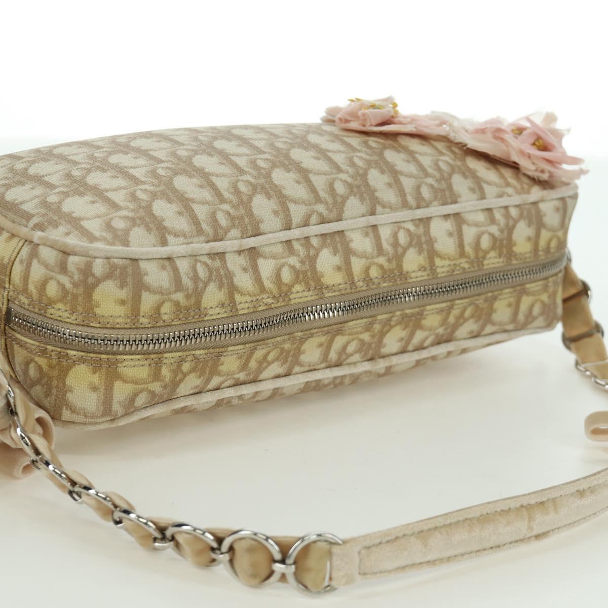 Christian Dior Trotter Canvas Girly Bag PVC Leather Beige Silver Auth YKZ130SAV